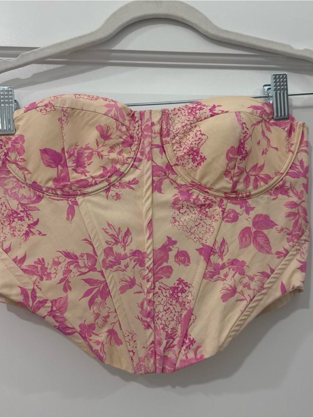 Olivaceous Cream Bustier Top with Pink Floral Print